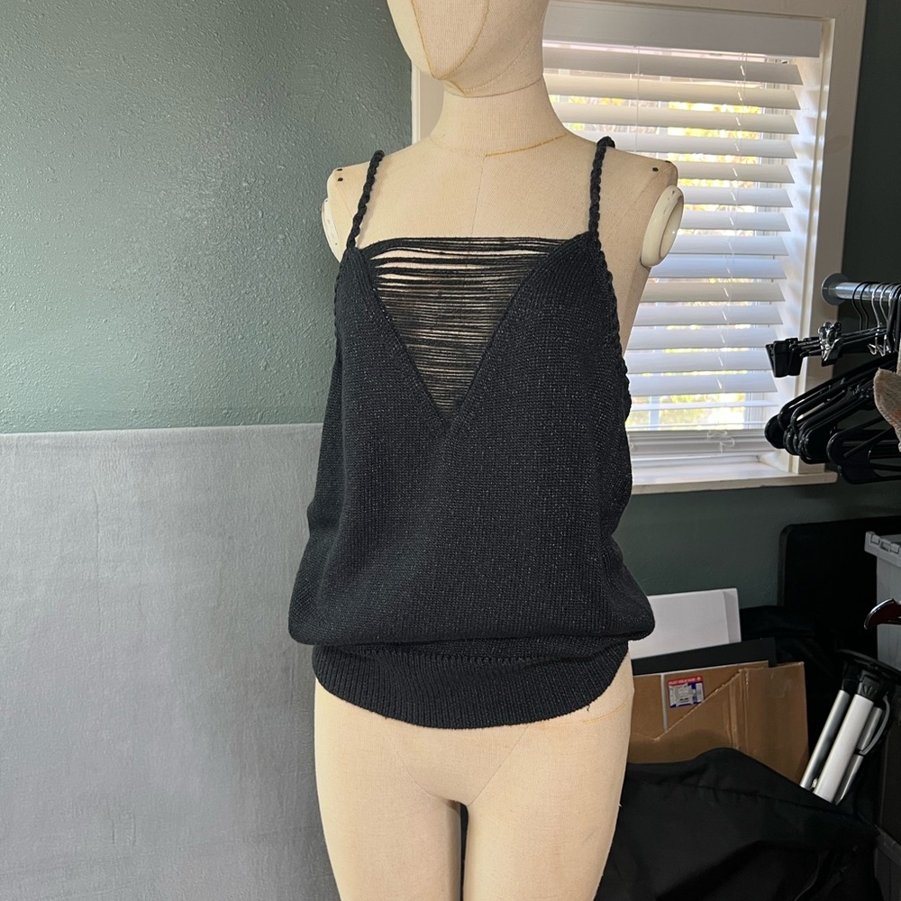 Womens M Banana Republic Knit Tank Braided Strap Neckline Detail Black
